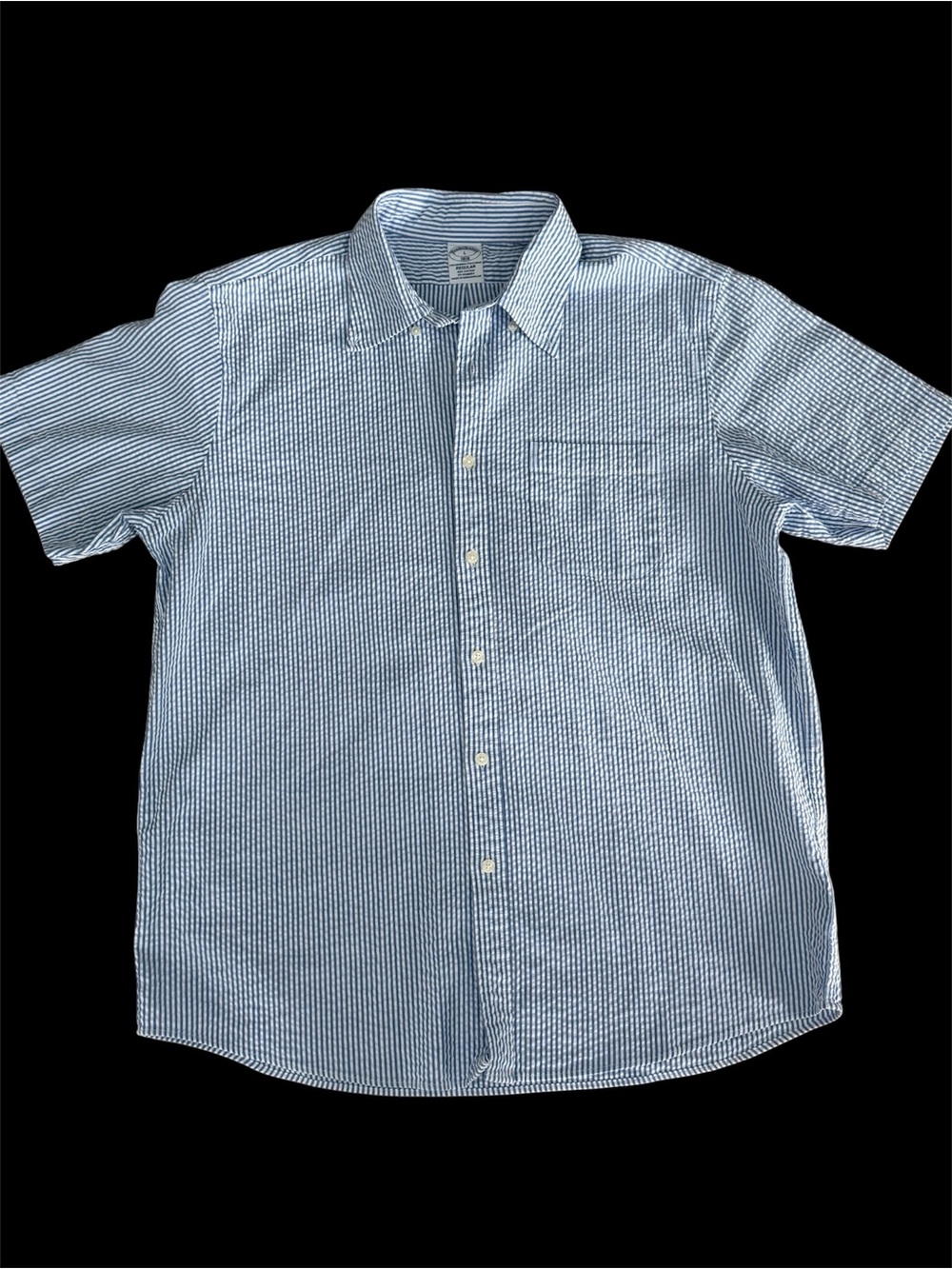 Brooks Brothers Blue and White Micro-Stripe Short-Sleeve Button-Down Shirt